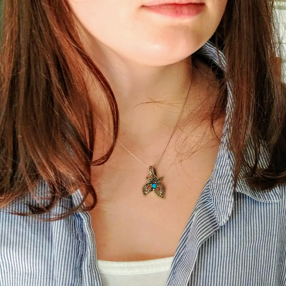Marcasite & Turquoise Sterling Pendent - Picture 4 of 6